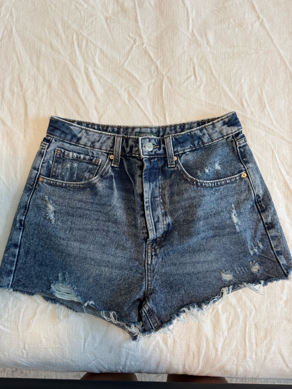 wild fable Distressed High-Rise Denim Shorts in Dark Blue